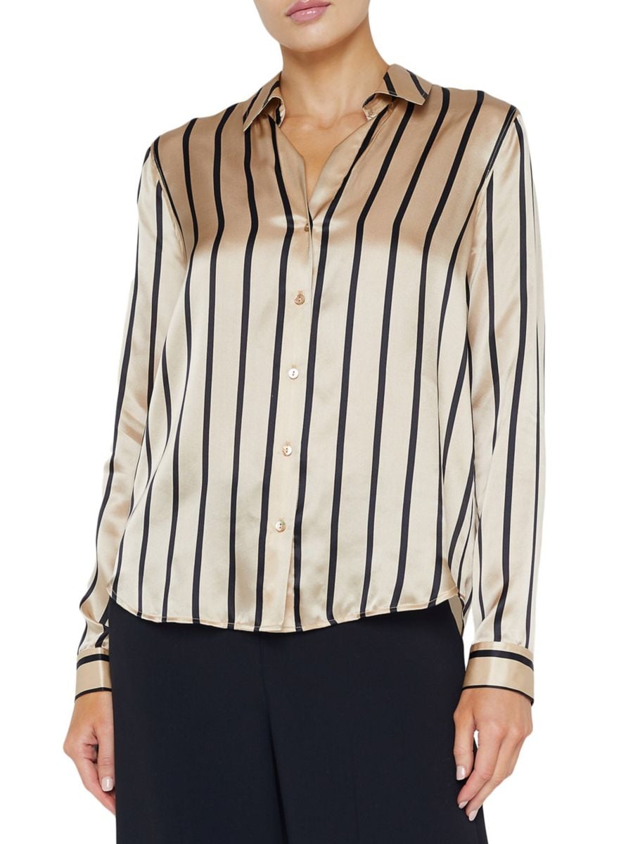 

Рубашка Tyler Striped Silk с длинным рукавом L'AGENCE, цвет Almond Black Stripe