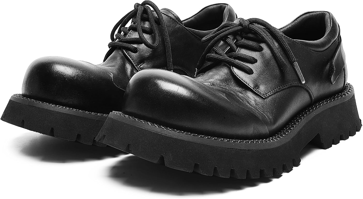 

Мужские кожаные оксфорды на платформе с круглым носком, грубой подошвой и каблуком, деловые туфли, мягкие, нескользящие, формальные дерби, повседневные туфли на шнуровке, платформенные кроссовки для мужчин Crazyours, черный