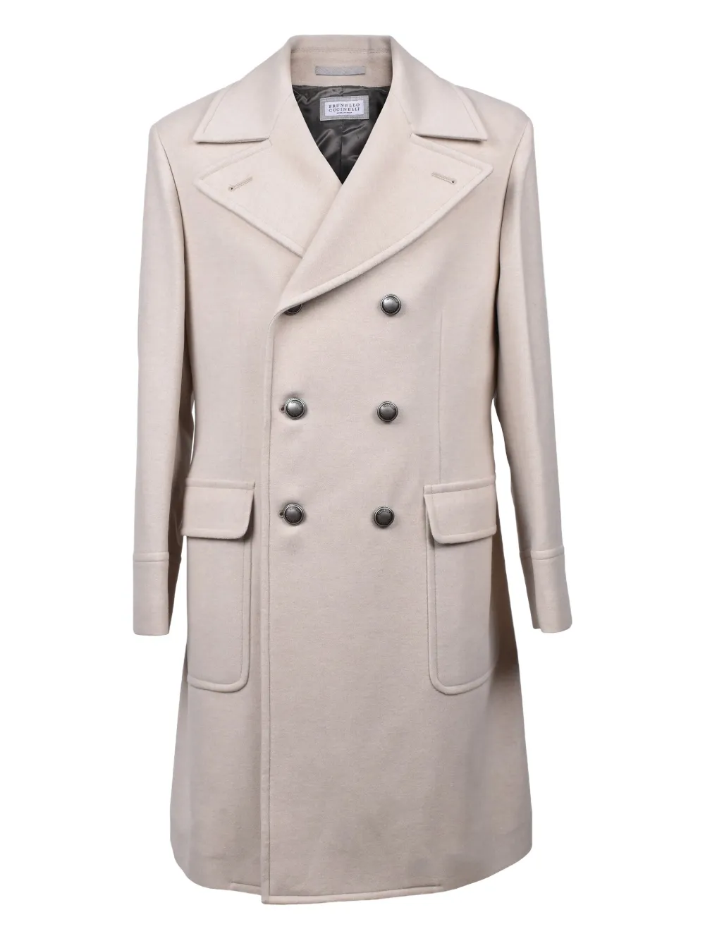 

Двубортное кашемировое пальто Brunello Cucinelli, нейтральный
