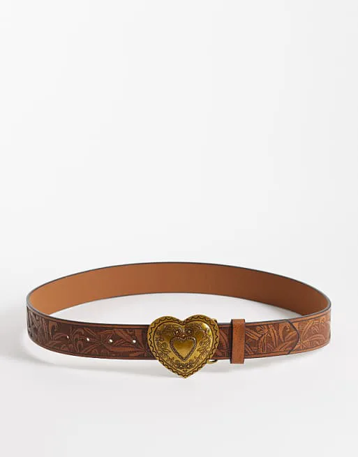 

Светло-коричневый ремень с пряжкой в форме сердца South Beach в винтажном стиле