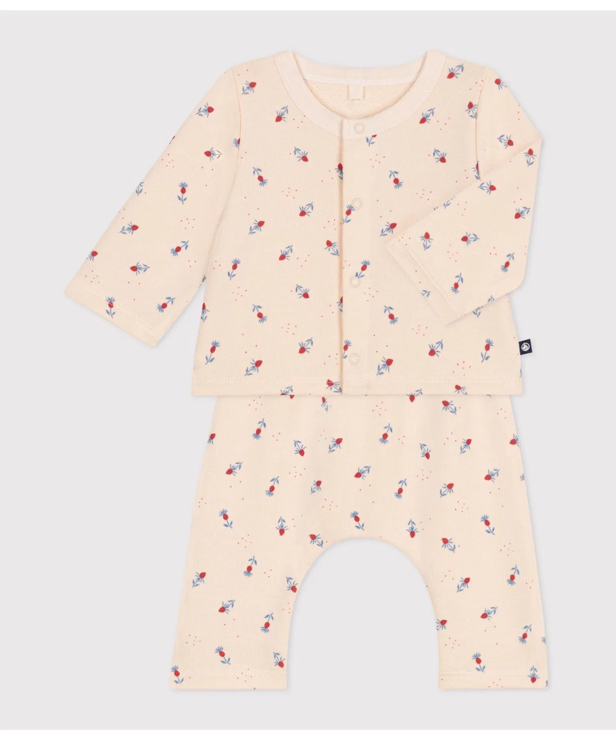 Детский набор из двух предметов, триколор с цветочным принтом, бренд Petit Bateau, из органического хлопка, белый — фото 2
