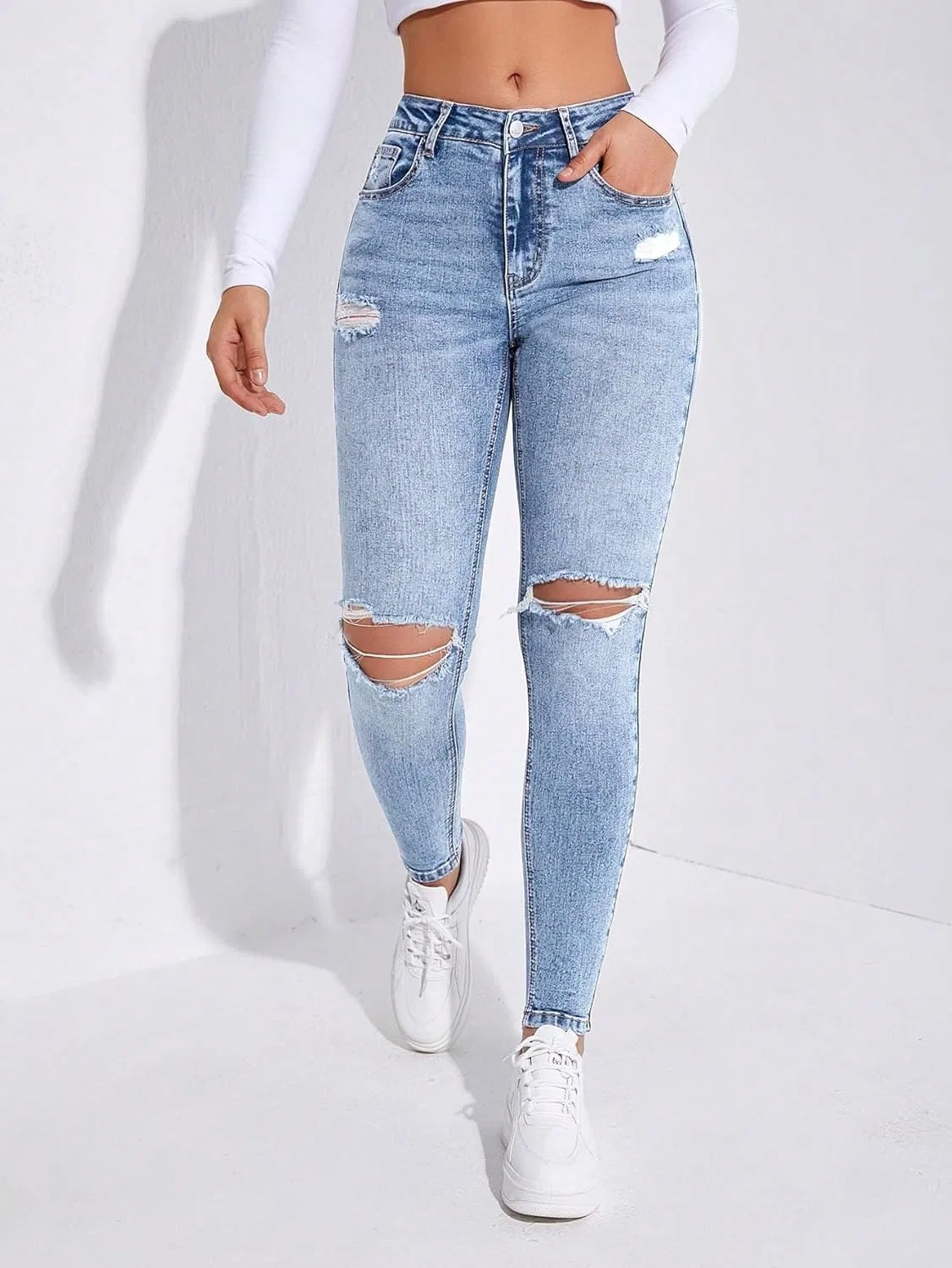 Джинсы рваные, Medium Wash — фото 4