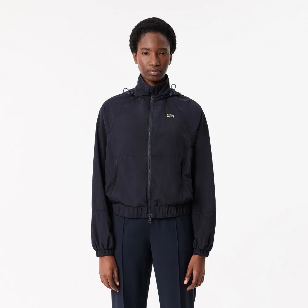 Куртка Lacoste нейлоновая короткая с капюшоном, темно-синяя