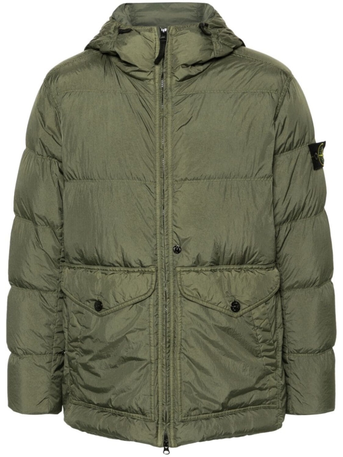 

Stone Island жатый пуховик с капюшоном, зеленый