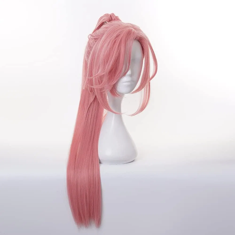 Длинный прямой парик для косплея с челкой и термостойкими волосами Maysuwell, Pink Ponytail — фото 3