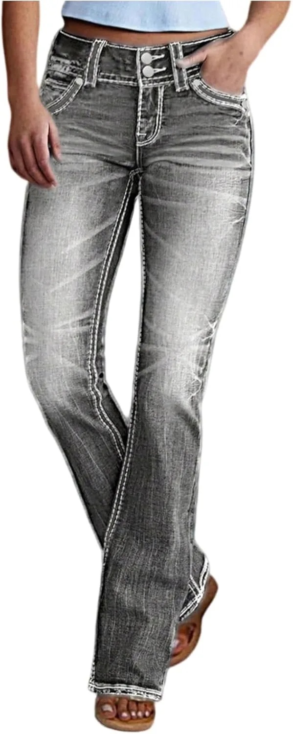 Прямые джинсы для женщин Stretchy High Waisted Slim Fit