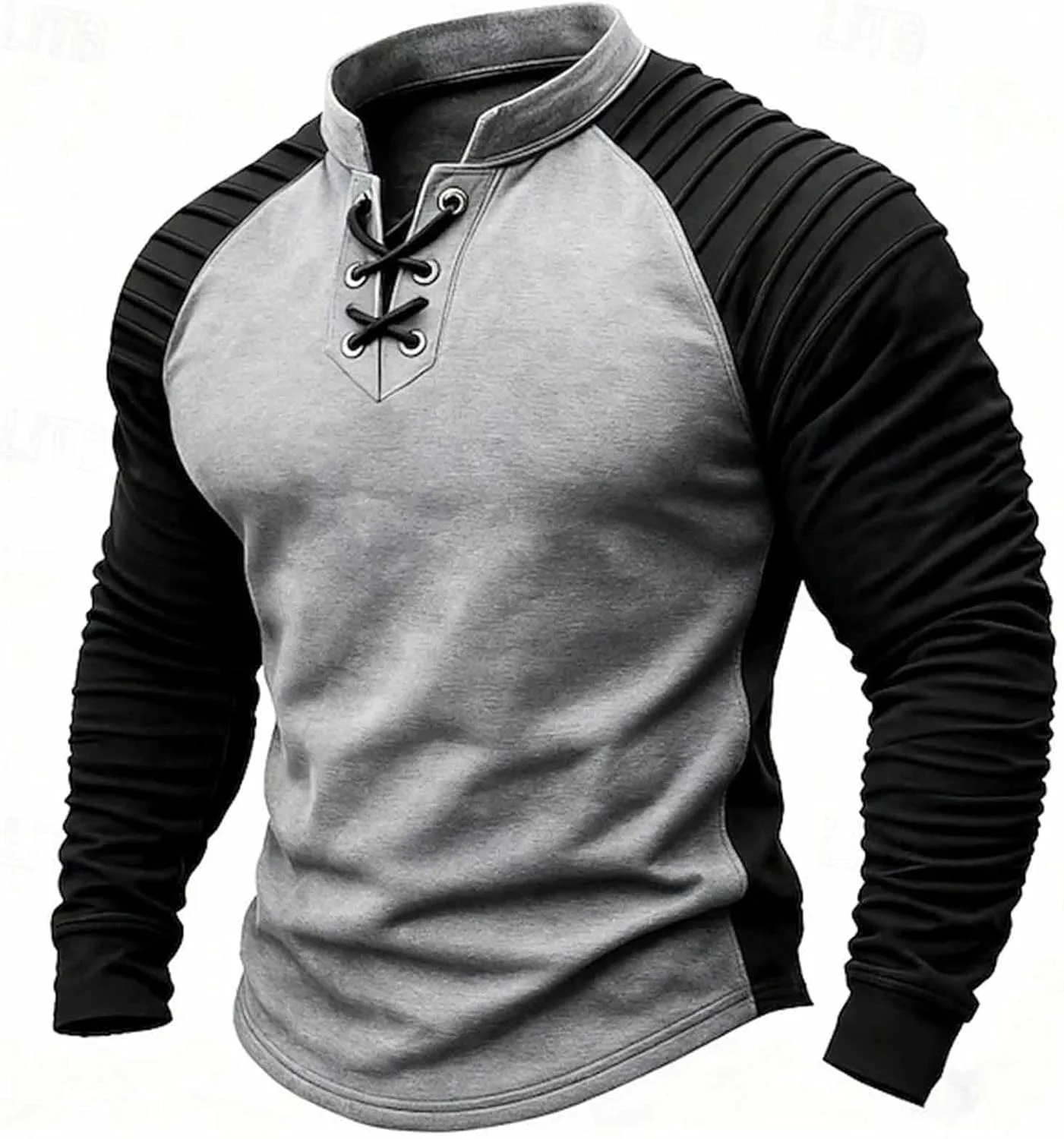 

Мужская рубашка хенли в винтажном стиле с длинными рукавами и шнуровкой Xiaojmake