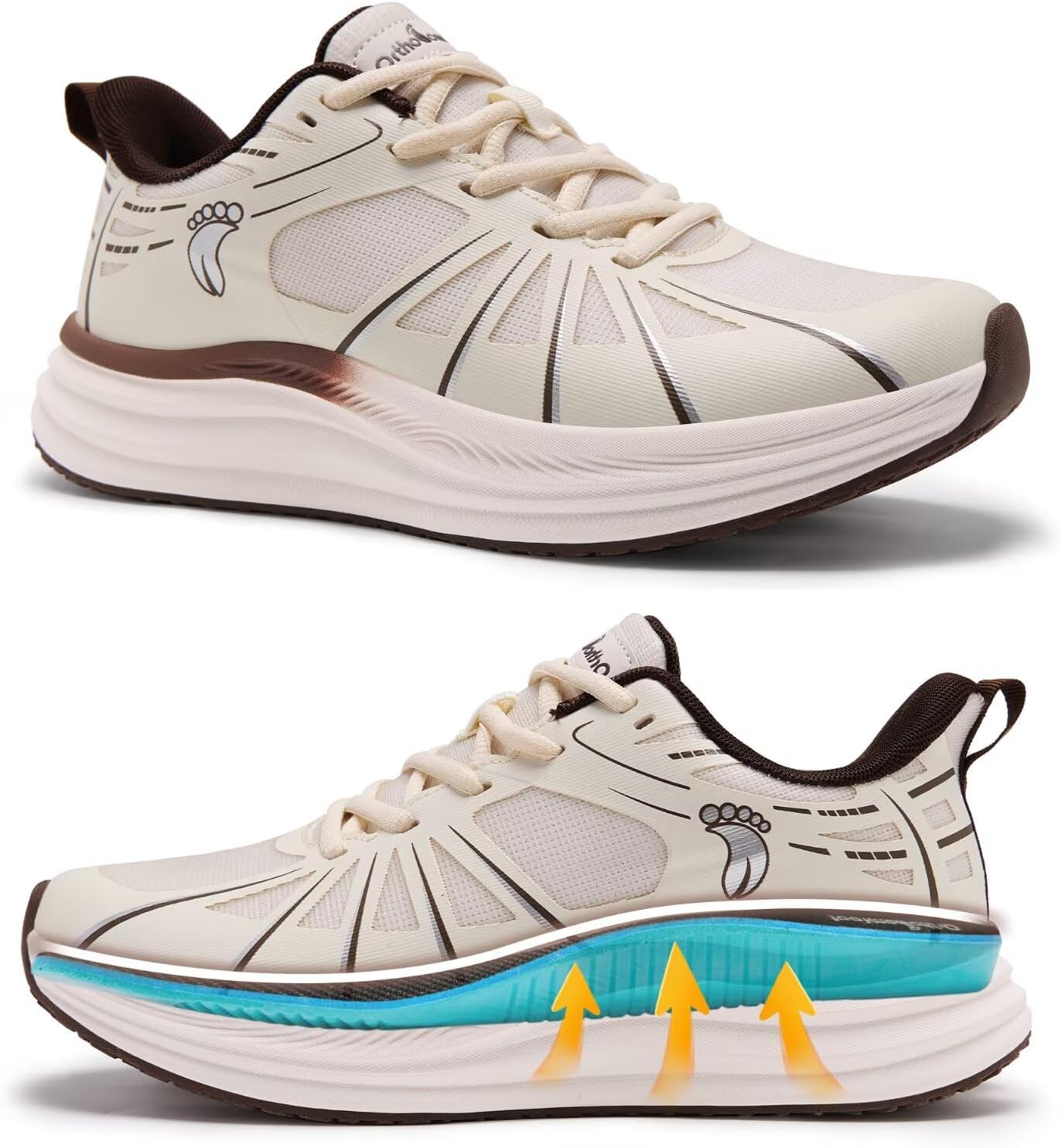 

Мужские ортопедические кроссовки для дорожного бега: удобные повседневные с поддержкой свода стопы Orthocomfoot, бежевый