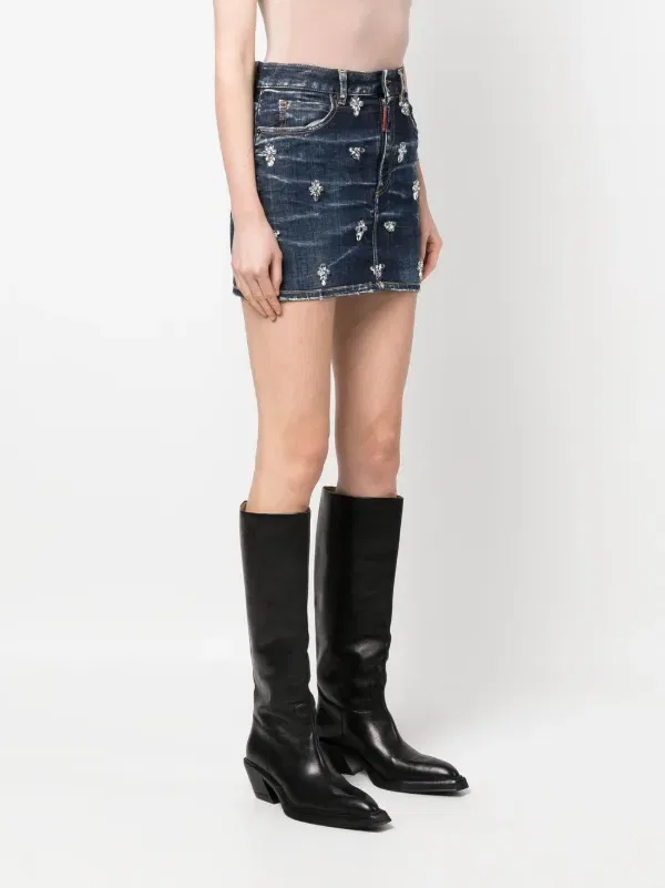Джинсовая юбка, украшенная кристаллами Dsquared2, синий — фото 3
