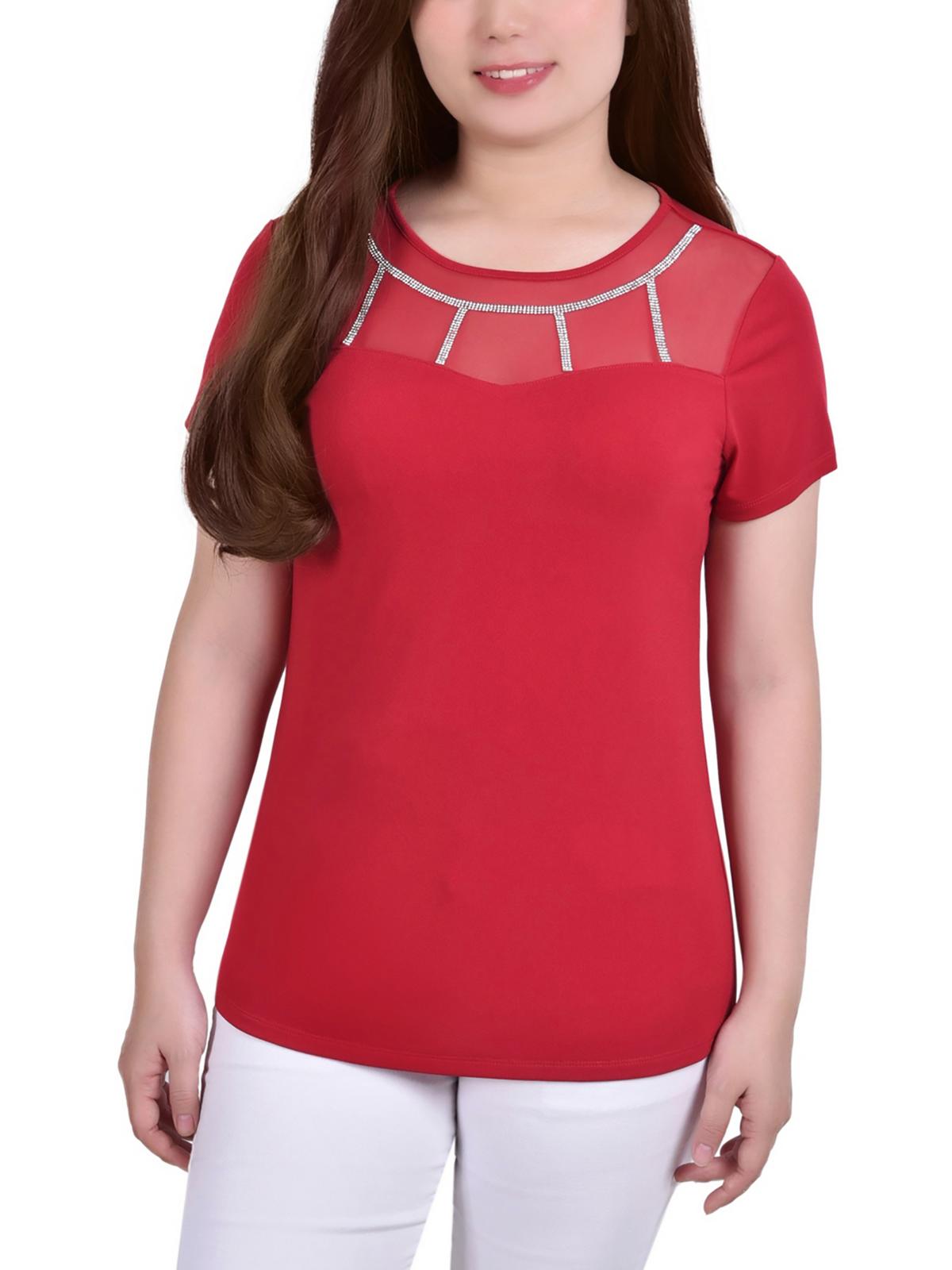 

Женская блузка Petites с кокеткой из джерси NY Collection, цвет jalapeno red