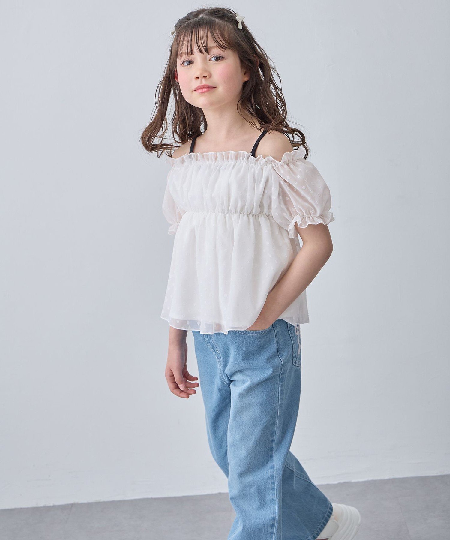 Двусторонняя прозрачная блузка из ткани добби ANY KIDS, White [002] — фото 2
