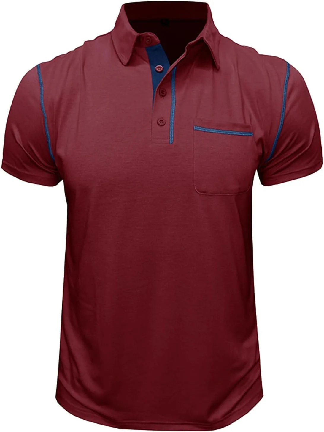 Мужская летняя поло с коротким рукавом V-образным вырезом и карманом Blocked Color Slim Fit — фото 2