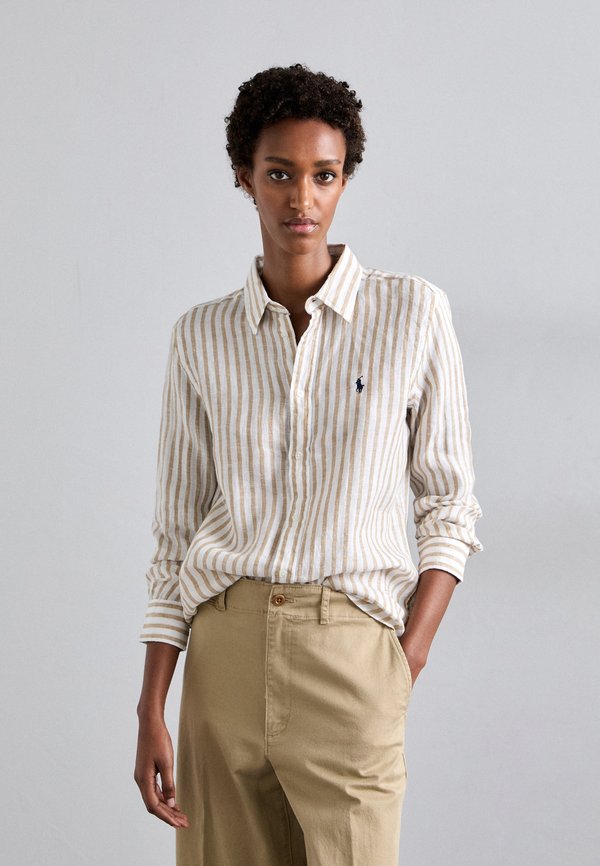 

Классическая полосатая льняная рубашка на пуговицах Polo Ralph Lauren, cafe/white