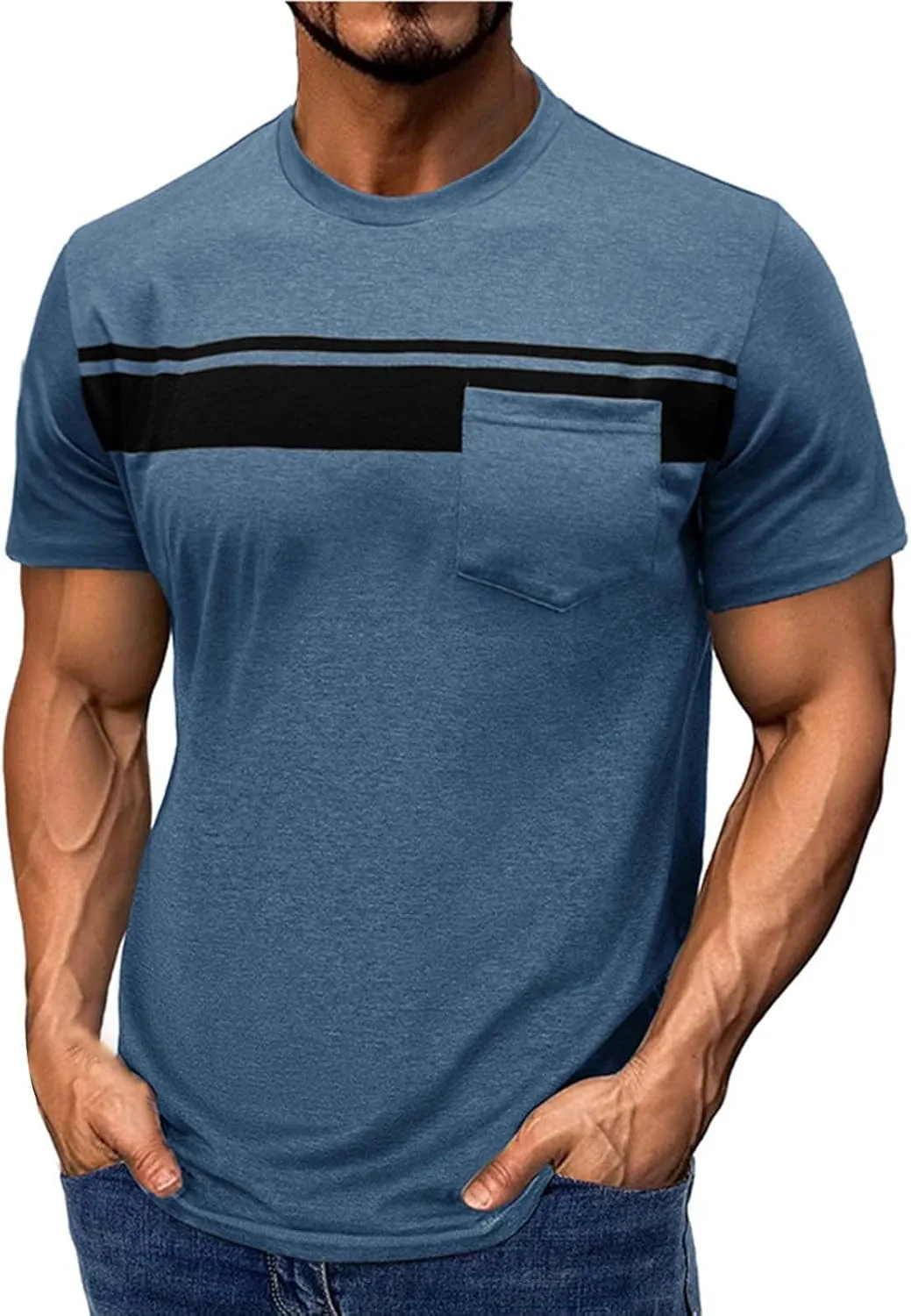 

Мужская футболка с коротким рукавом, летняя, полосатая, дышащая