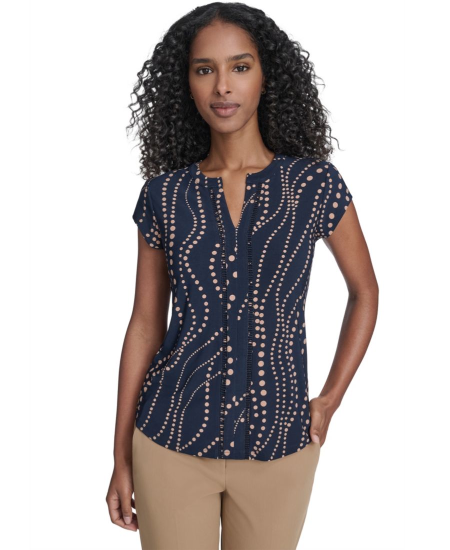 

Женская блузка с V-образным вырезом и рукавами-крылышками в горошек Tommy Hilfiger, Midnight/ Brown Sugar