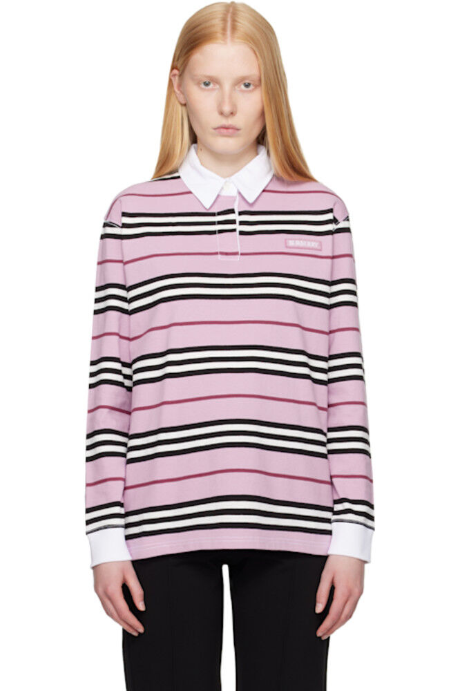 

Поло из розового хлопка в полоску с длинными рукавами Burberry