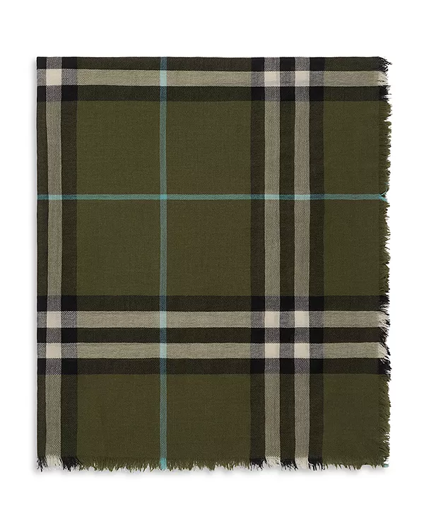 Широкий клетчатый легкий шерстяной шарф Burberry, зеленый — фото 2