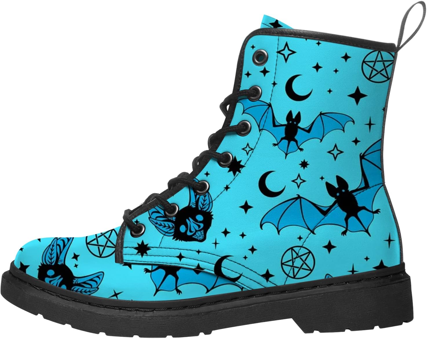 

Ботинки с узором в виде летучей мыши для мужчин и женщин, военные ботинки, ботинки из искусственной кожи, шнуровка, ботильоны, обувь, подарки для друзей Lodaden, синий