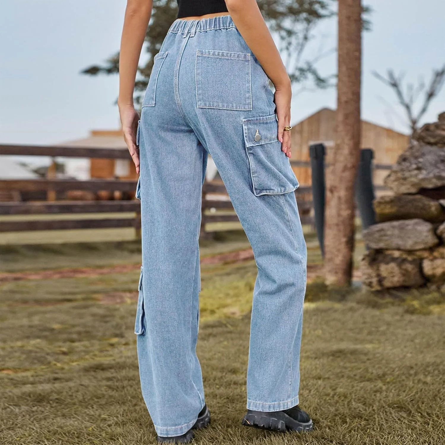 Карго джинсы женские baggy high waisted wide leg — фото 4