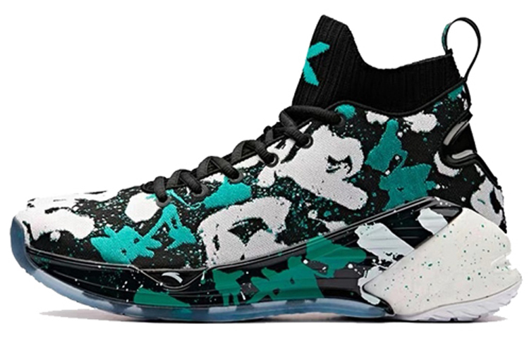 

ANTA KT4 Still Water Mismatched Амортизирующие нескользящие баскетбольные кроссовки мужские черно-бело-зеленые