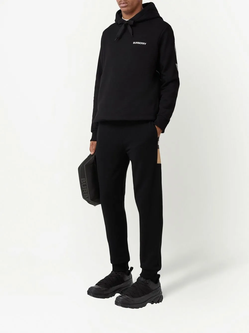 

Спортивные брюки со вставками в клетку BURBERRY, черный