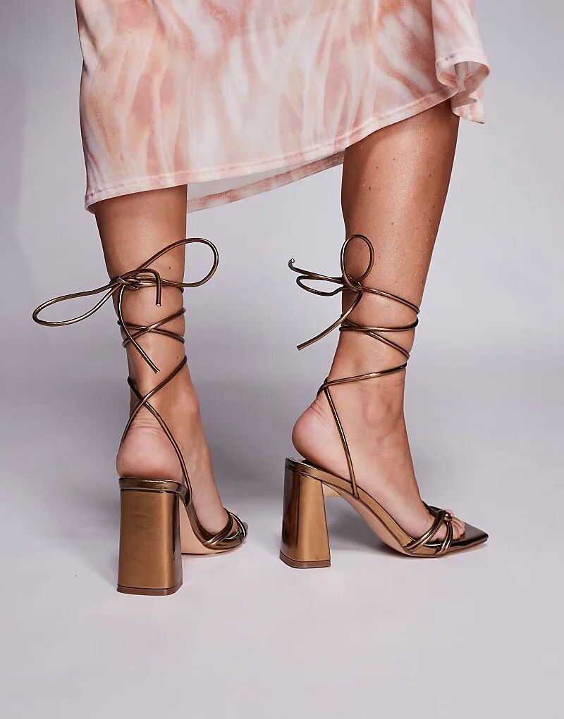 Босоножки Public Desire Schiffer на блочном каблуке бронзового цвета — фото 3