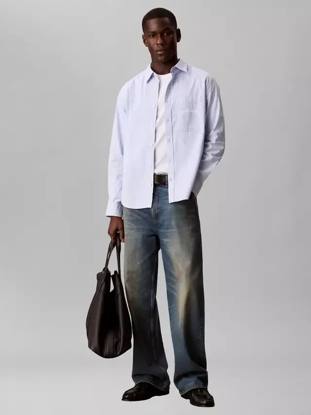 Рубашка в полоску из хлопковой смеси, стандартного кроя, цвет Bel Air Blue Calvin Klein