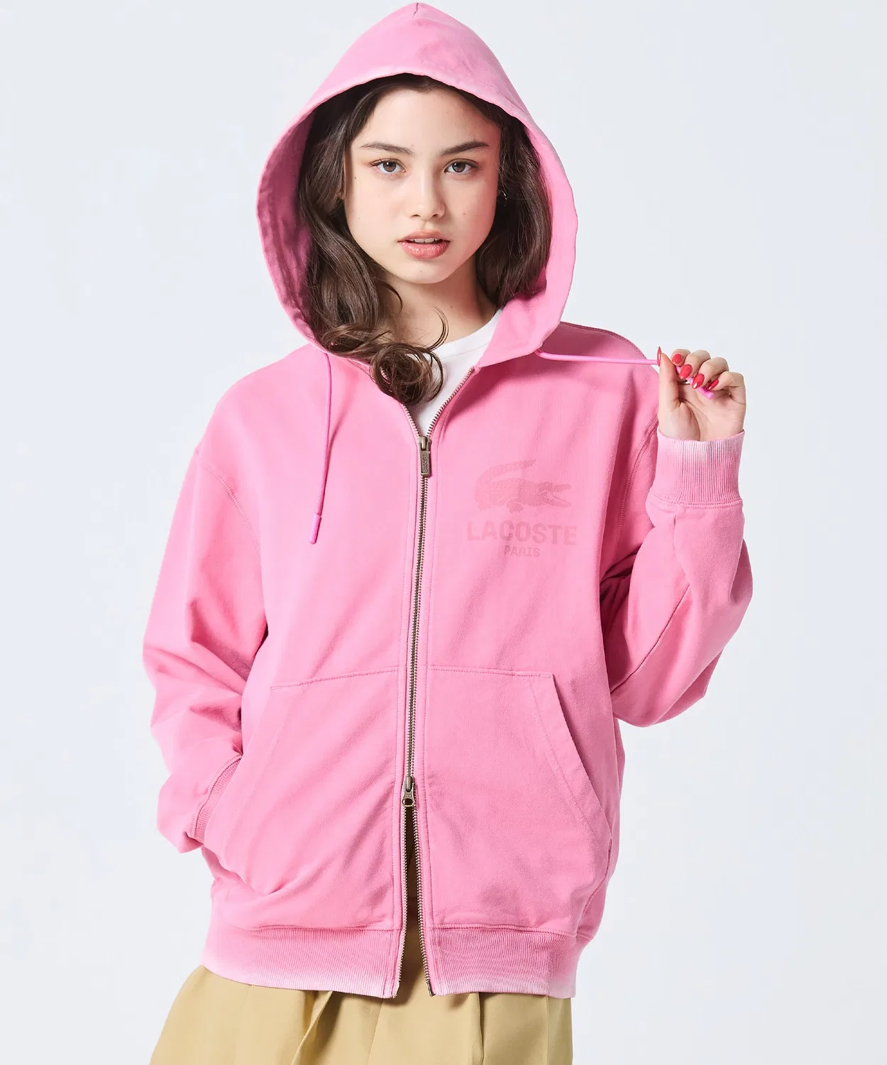 Толстовка Lacoste Vintage с логотипом и молнией, розовая