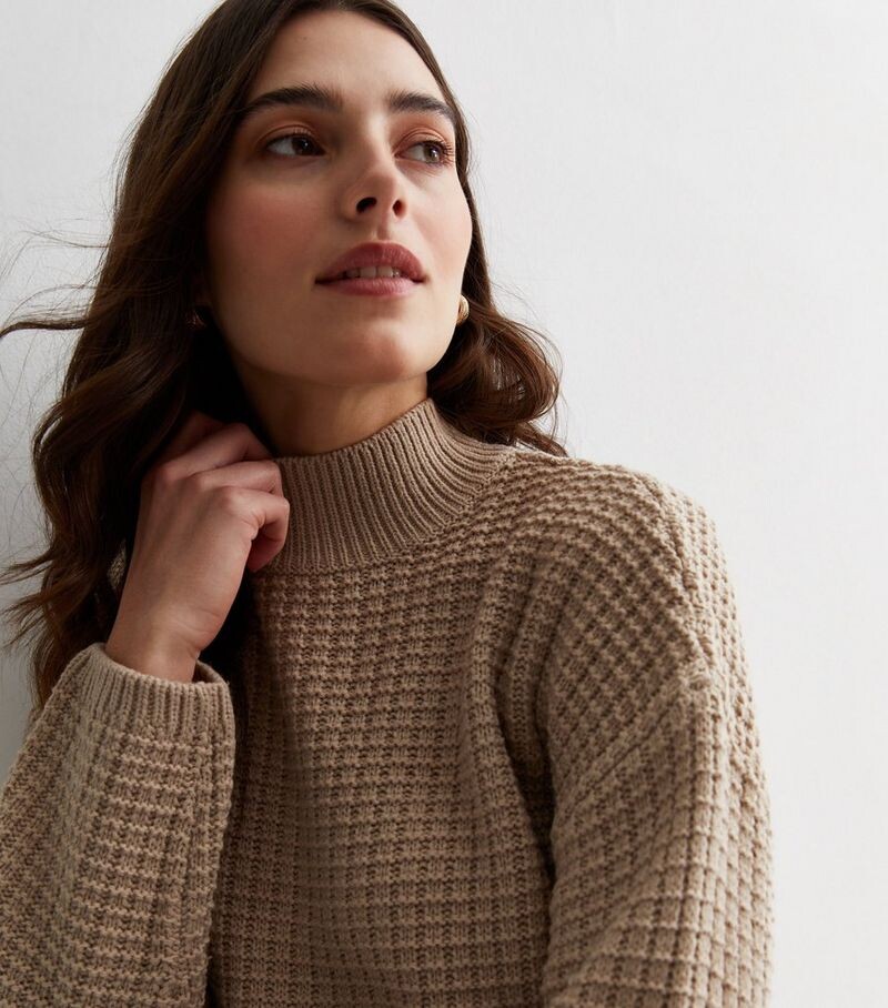 

Джемпер с высоким воротником вязки Stone Stitch New Look, светло-серый