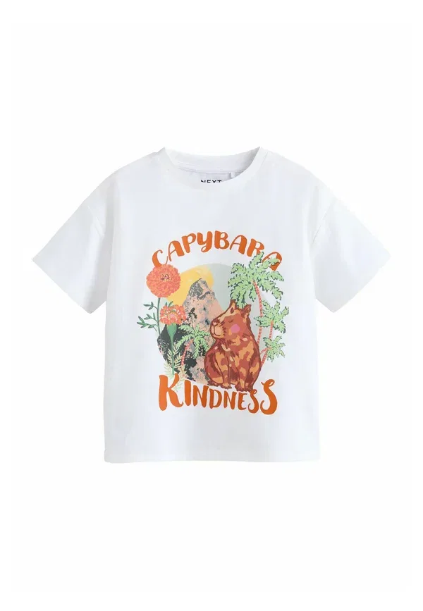 Футболка Regular fit oversized graphic print, Next, кремовый капибара