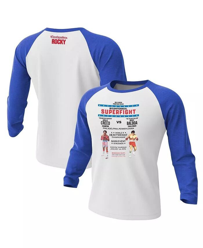 

Футболка мужская белая/синяя Rocky Super Fight Poster с рукавом реглан 3/4 Contenders Clothing