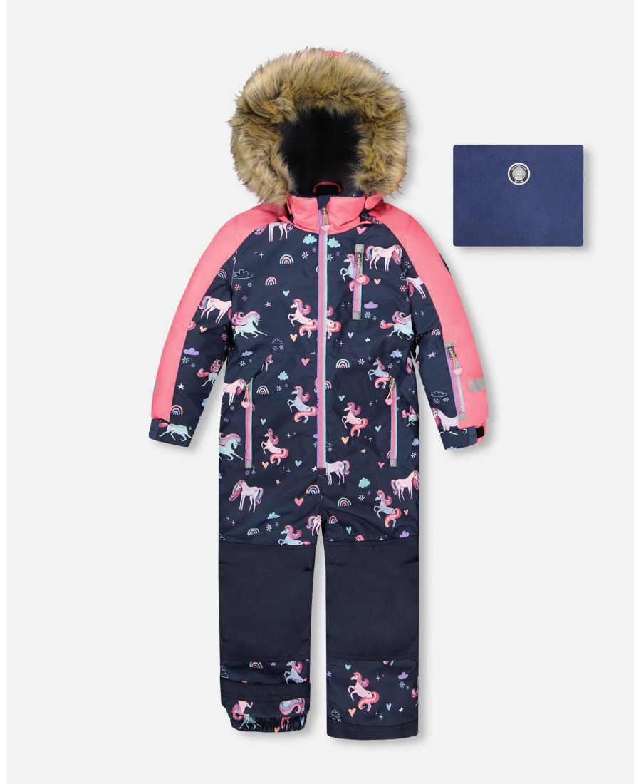 

Детский комбинезон для игр и зимних развлечений для девочек, темно-синий, с принтом единорога Deux par Deux, Navy unicorn print