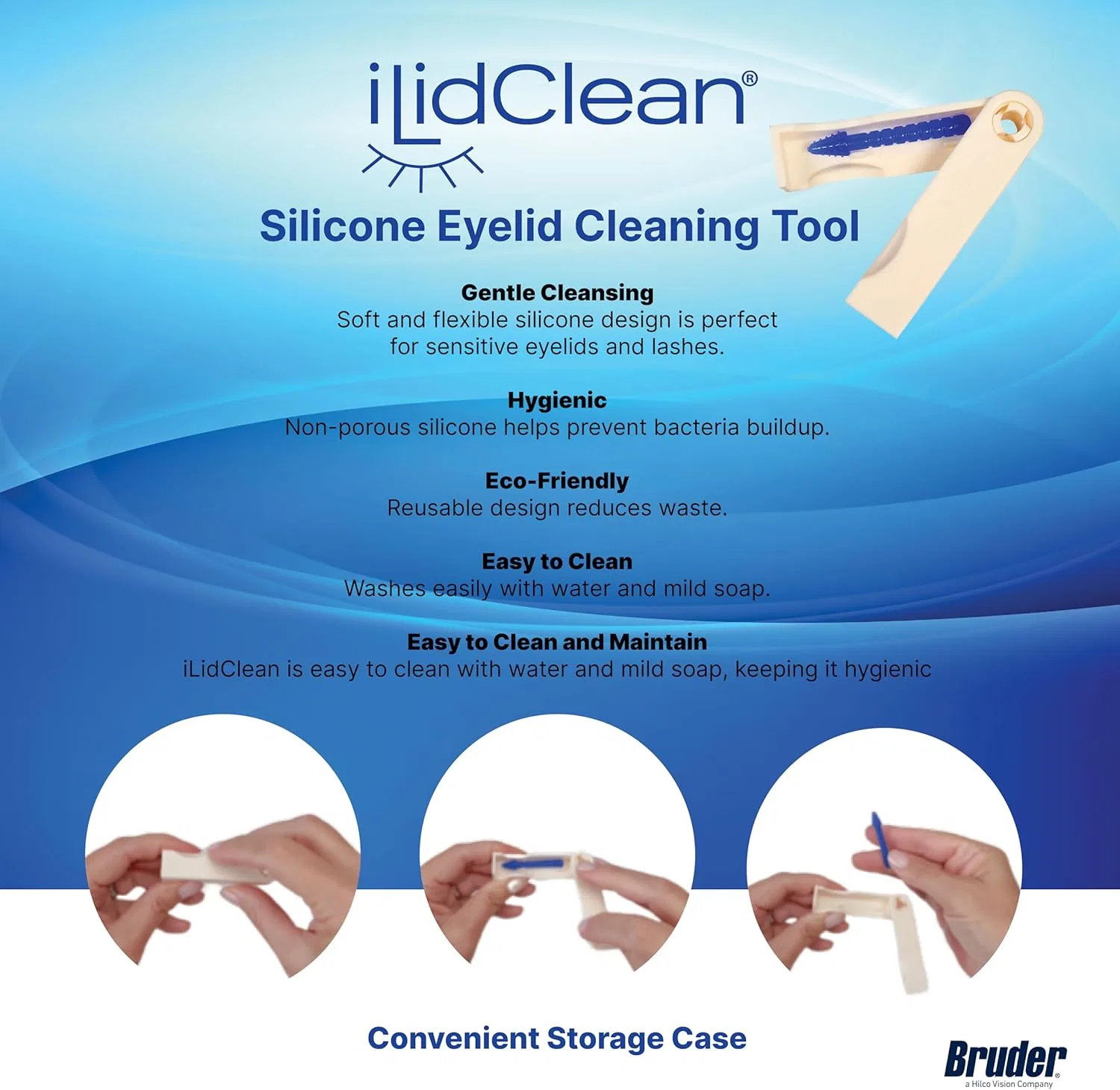 Силиконовый очиститель век ILidClean, Bruder, синий — фото 3