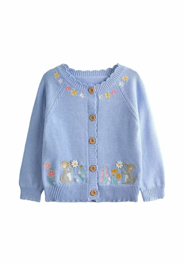 Кардиган с вышивкой в виде мышек и цветов. Jojo Maman Bébé, Mid Blue