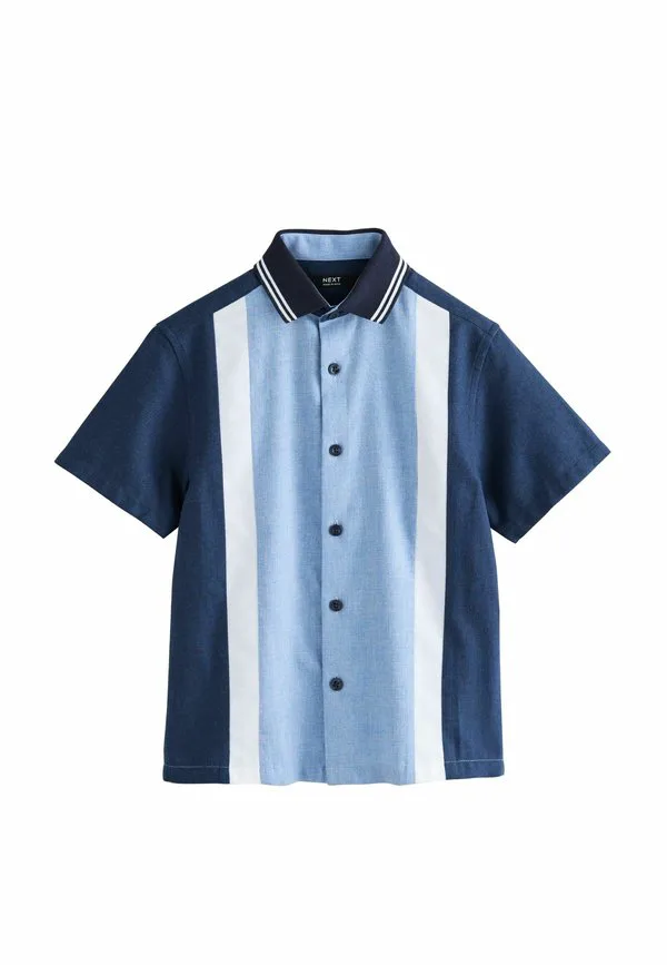 Классическая рубашка с коротким рукавом в элегантном стиле Next, Blue Navy Colourblock Stripe