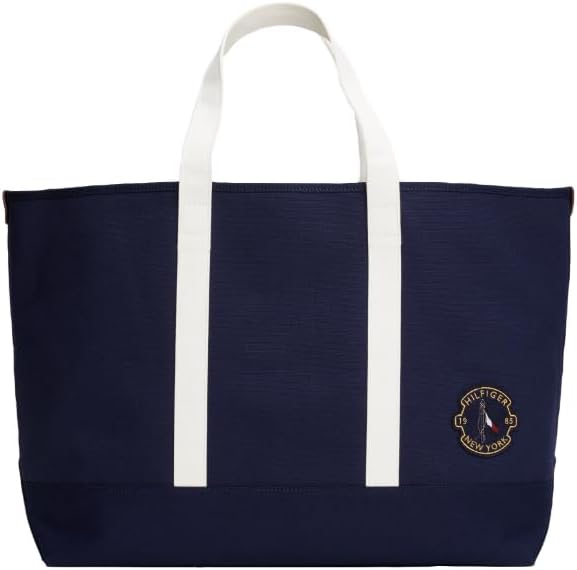 

Большая холщовая сумка-тоут Tommy Hilfiger с карманом и плечевыми ремнями, Preppy Navy, Синий, Большая холщовая сумка-тоут Tommy Hilfiger с карманом и плечевыми ремнями, Preppy Navy