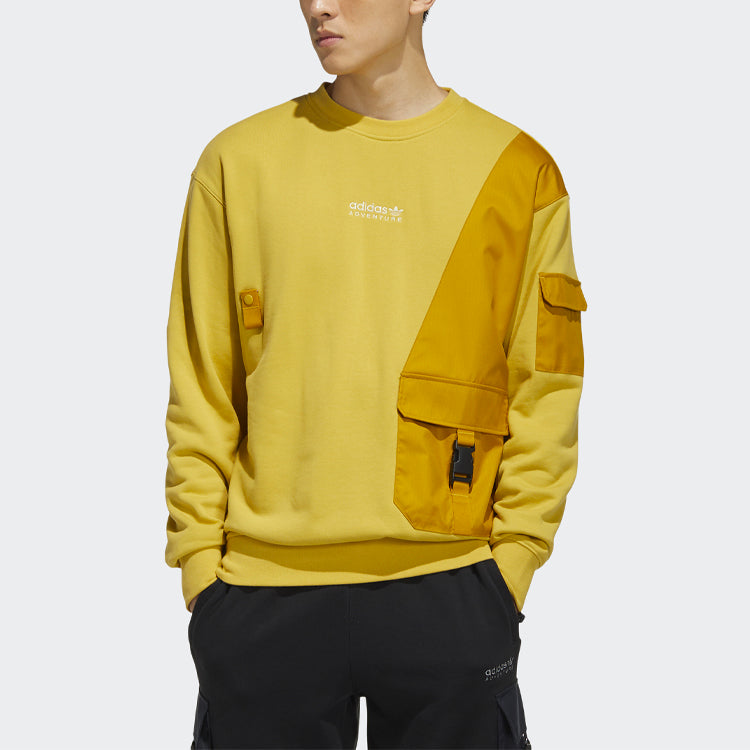 Худи Men's adidas originals Contrasting Colors Big Pocket Splicing Knit Sports Round Neck Pullover Yellow HC0368 — фото 2