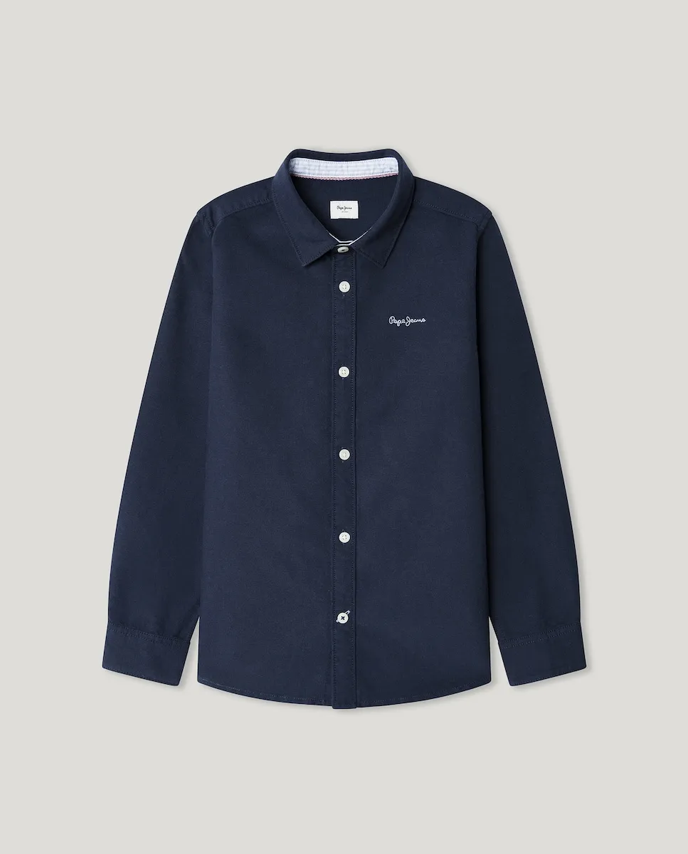 

Детская оксфордская рубашка с вышитым логотипом Pepe Jeans, темно-синий
