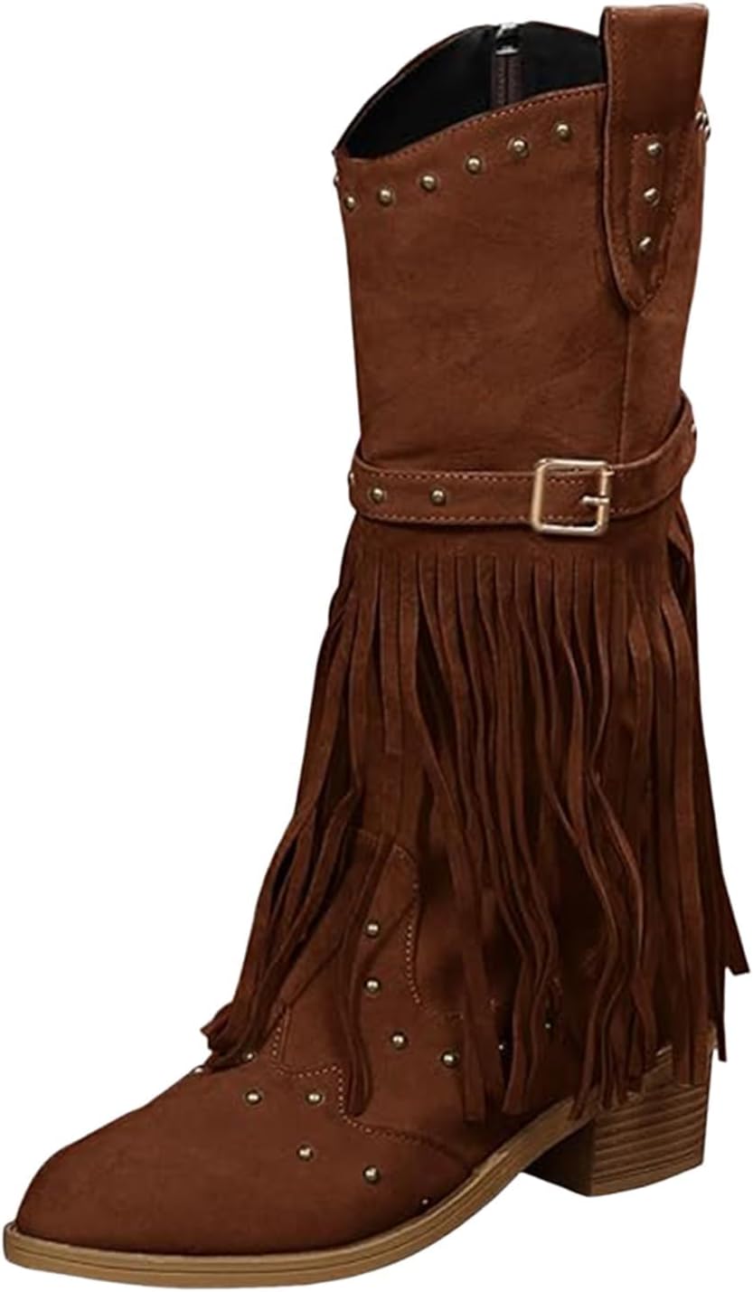 

Женские ковбойские сапоги с бахромой и широким голенищем Toumov, коричневый