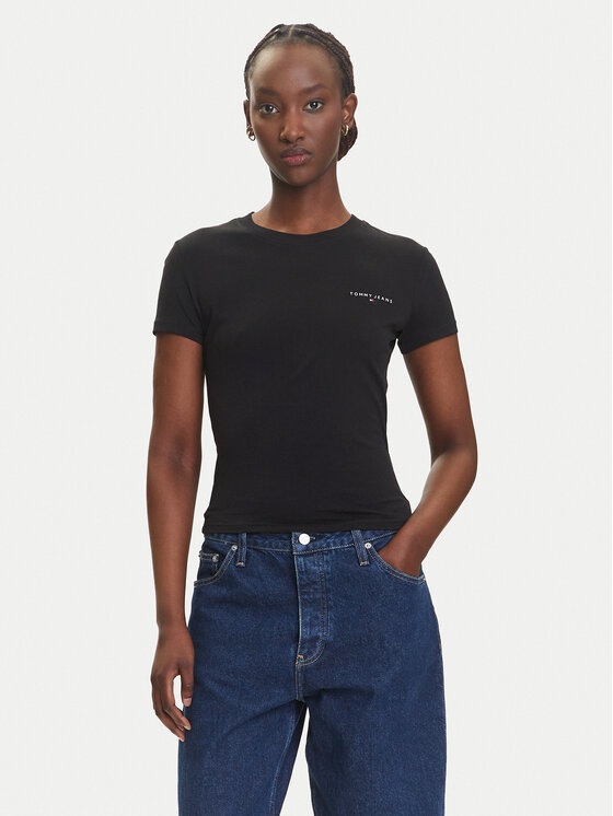 

Облегающая футболка Linear DW0DW21164 Tommy Jeans, черный
