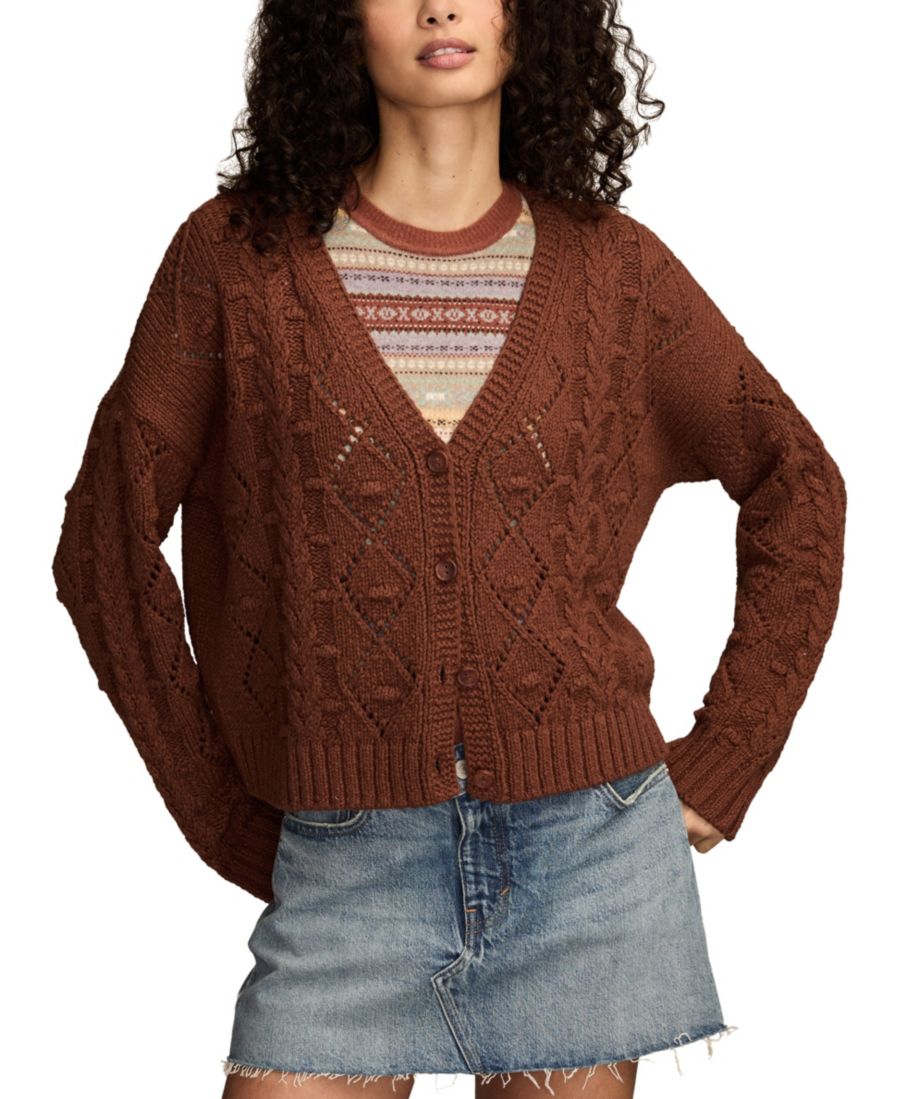 

Женский укороченный кардиган с косами Lucky Brand, Cambridge Brown