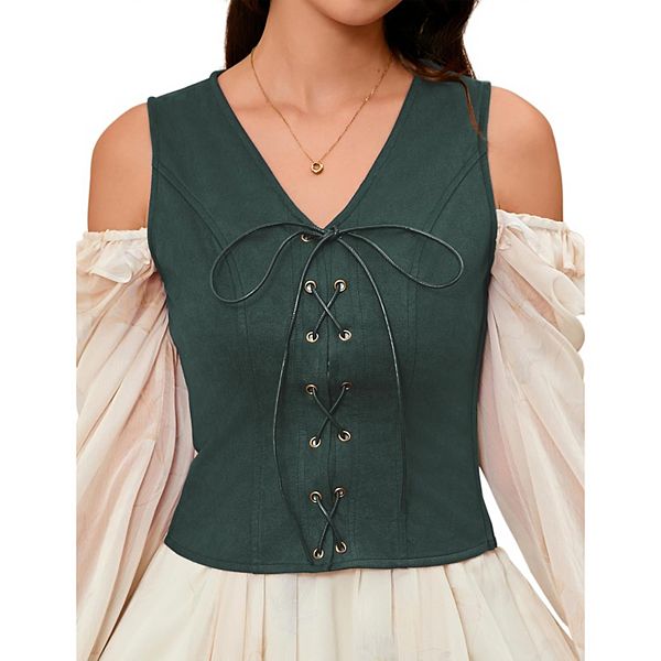 

Женский пиратский ренессансный жилет для косплея в стиле стимпанк Kojooin, Dark Green