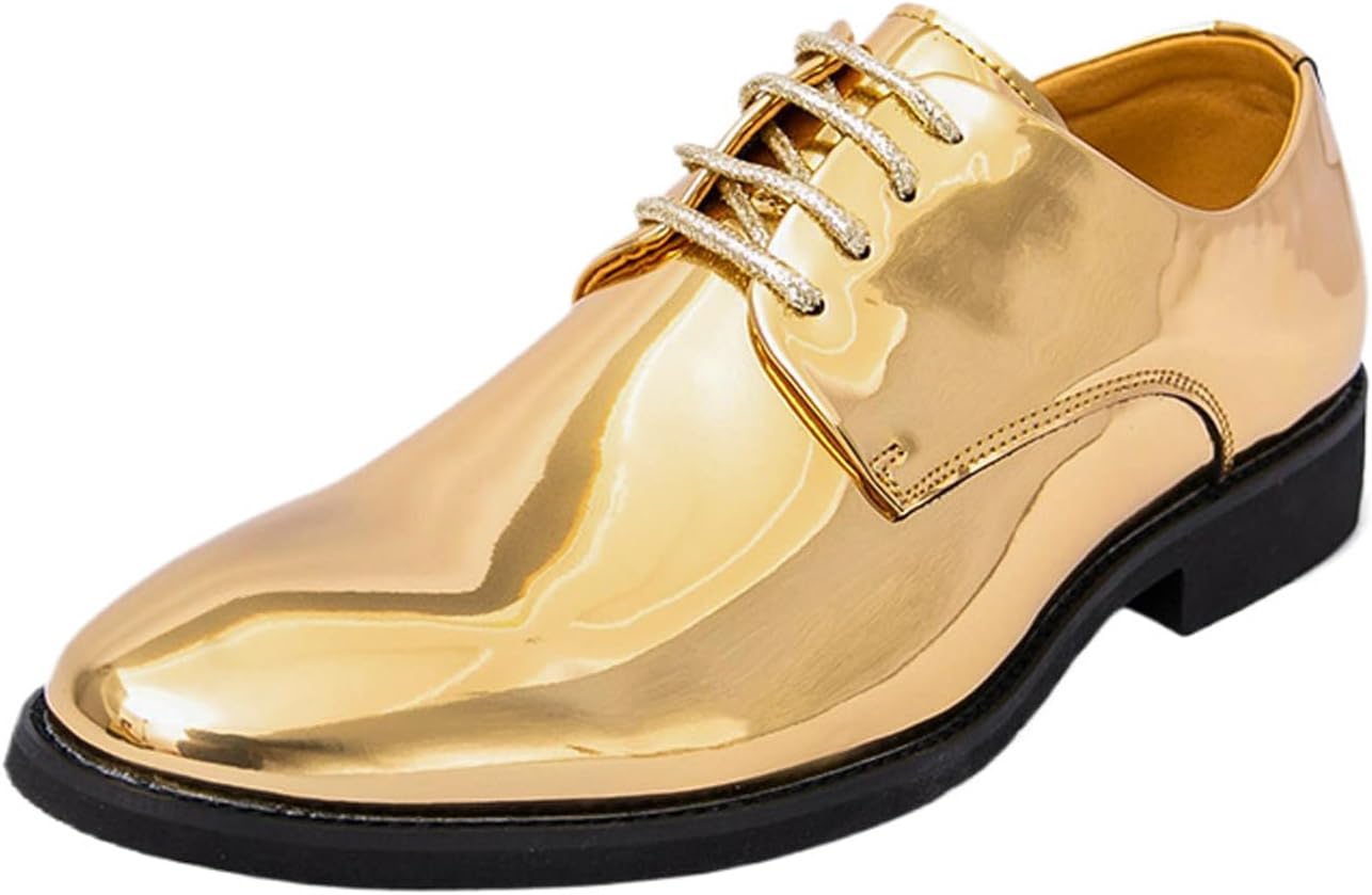 

Мужские оксфорды из лакированной кожи с низким верхом и невысоким каблуком, модные, классические с острым носком, на шнуровке, с устойчивым каблуком, деловые туфли для свадьбы, вечеринки и работы Nsneond, золотой