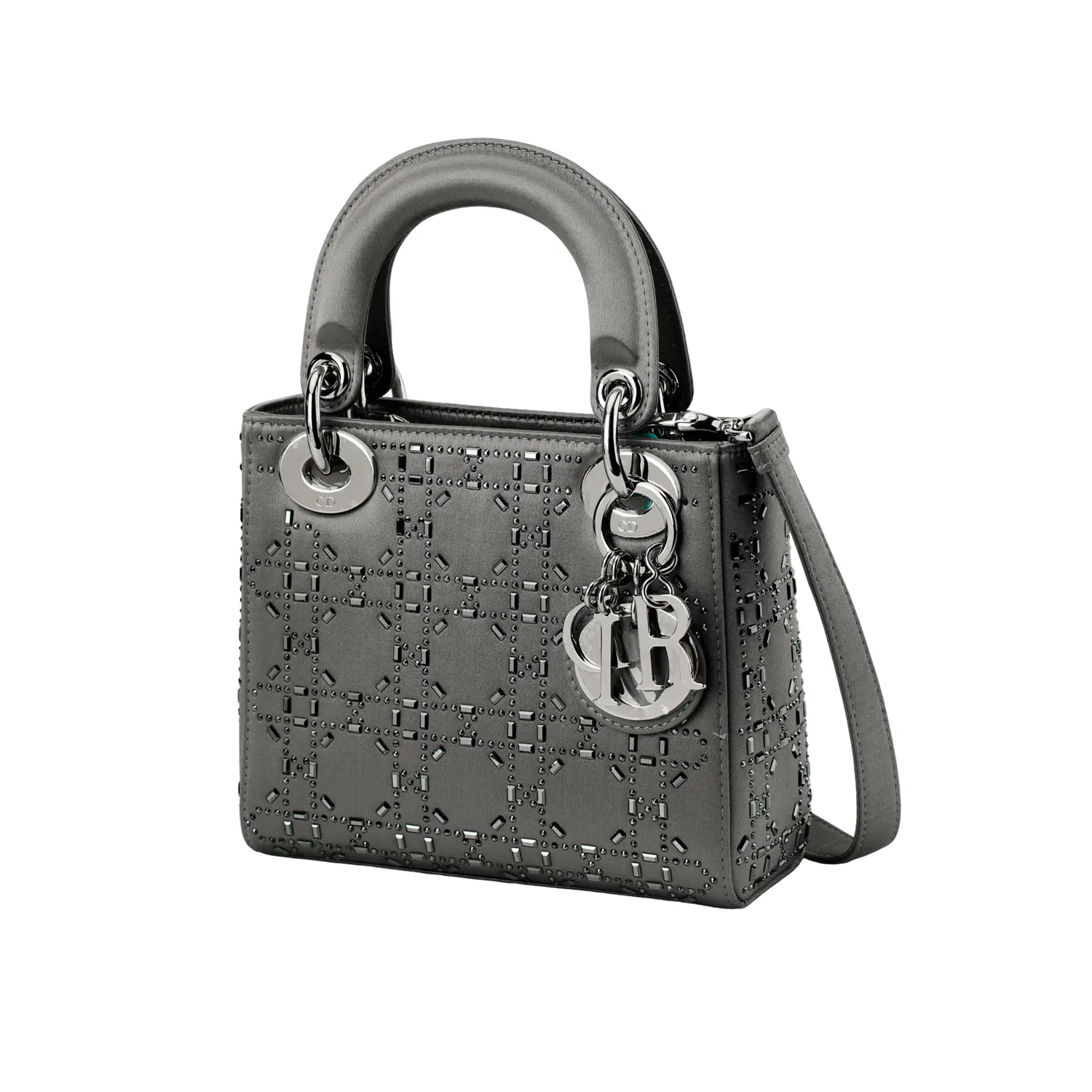 Dior Женская атласная сумка Lady Satin Lady Bag, сумка через плечо, сумка-кроссбоди, мини-сумочка серого цвета — фото 4