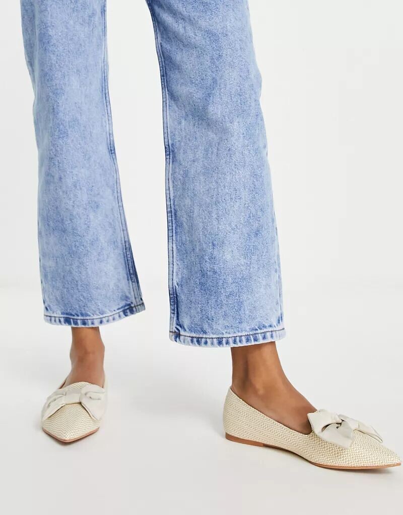 ASOS Wide Fit балетки из натуральной рафии, заостренные, с бантом, широкий крой — фото 4