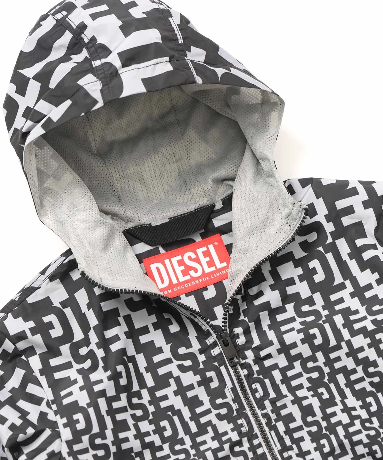 Детская куртка Diesel с принтом бренда, на молнии, полиэстер, чёрный — фото 4