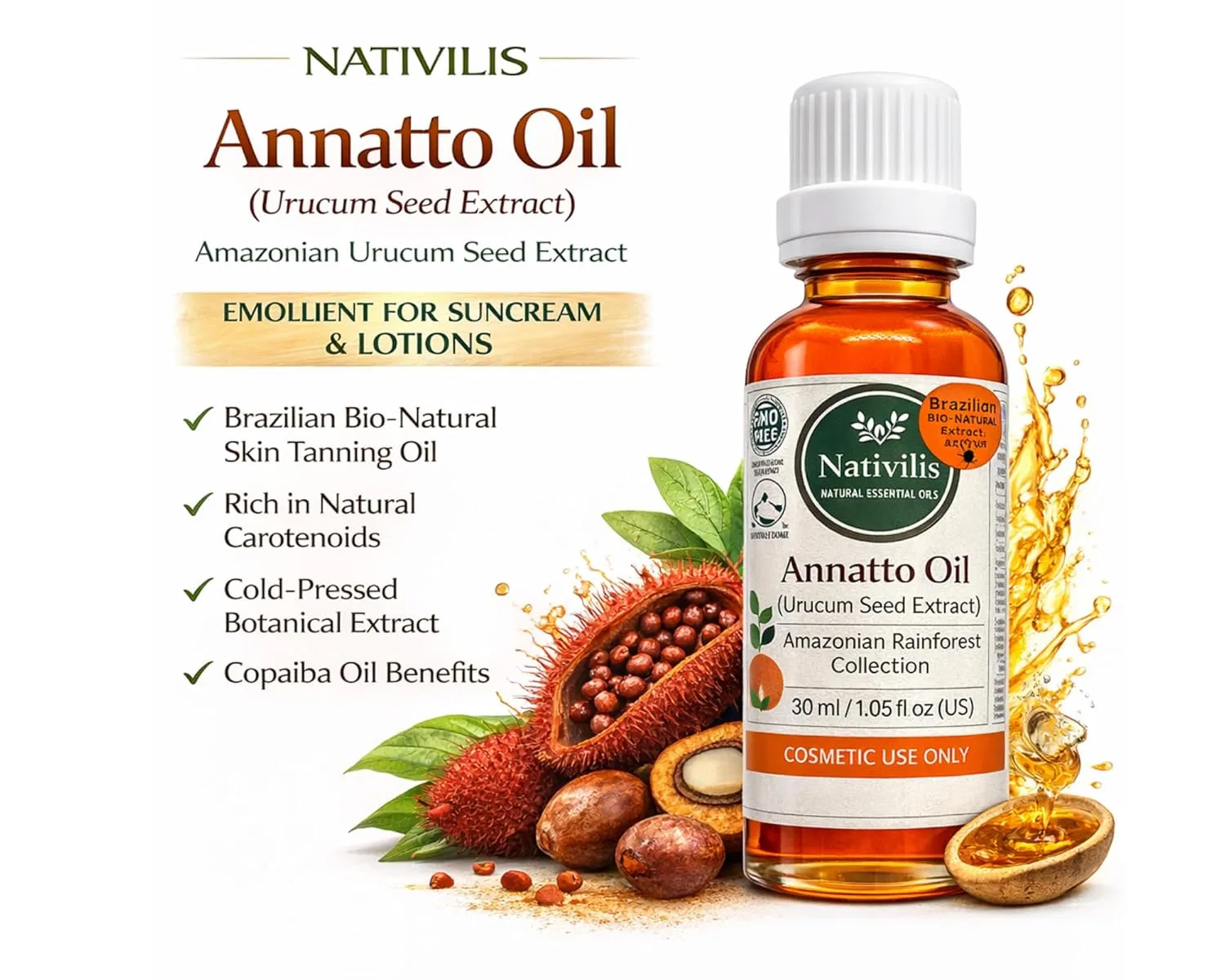 Масло урукума Nativilis Amazonian Annatto Oil 30 мл Nativilis Natural Essential Oils — фото 2