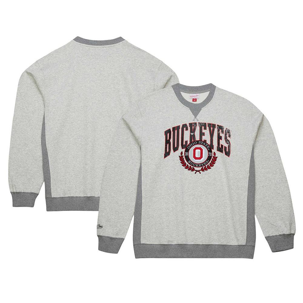 

Мужской свитшот из флиса с круглым вырезом Mitchell & Ness Heather Grey Ohio State Buckeyes, цвет Osu Grey