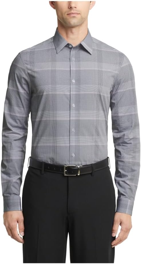 

Мужская рубашка Calvin Klein Slim Fit с французскими манжетами, не требующими глажки, с узором «елочка», Graphite