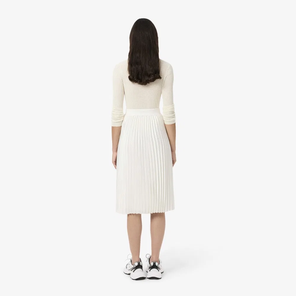 Юбка Lacoste плиссированная длинная с логотипом, офф-вайт — фото 3